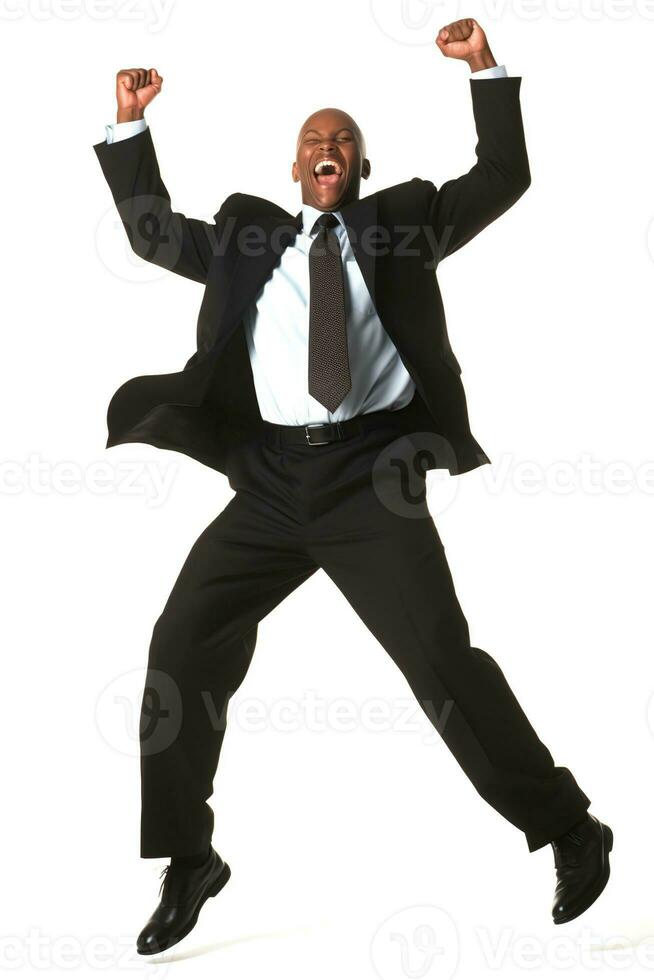 Happy african businessman isolated on white or transparent background cutout. Generative AI photo