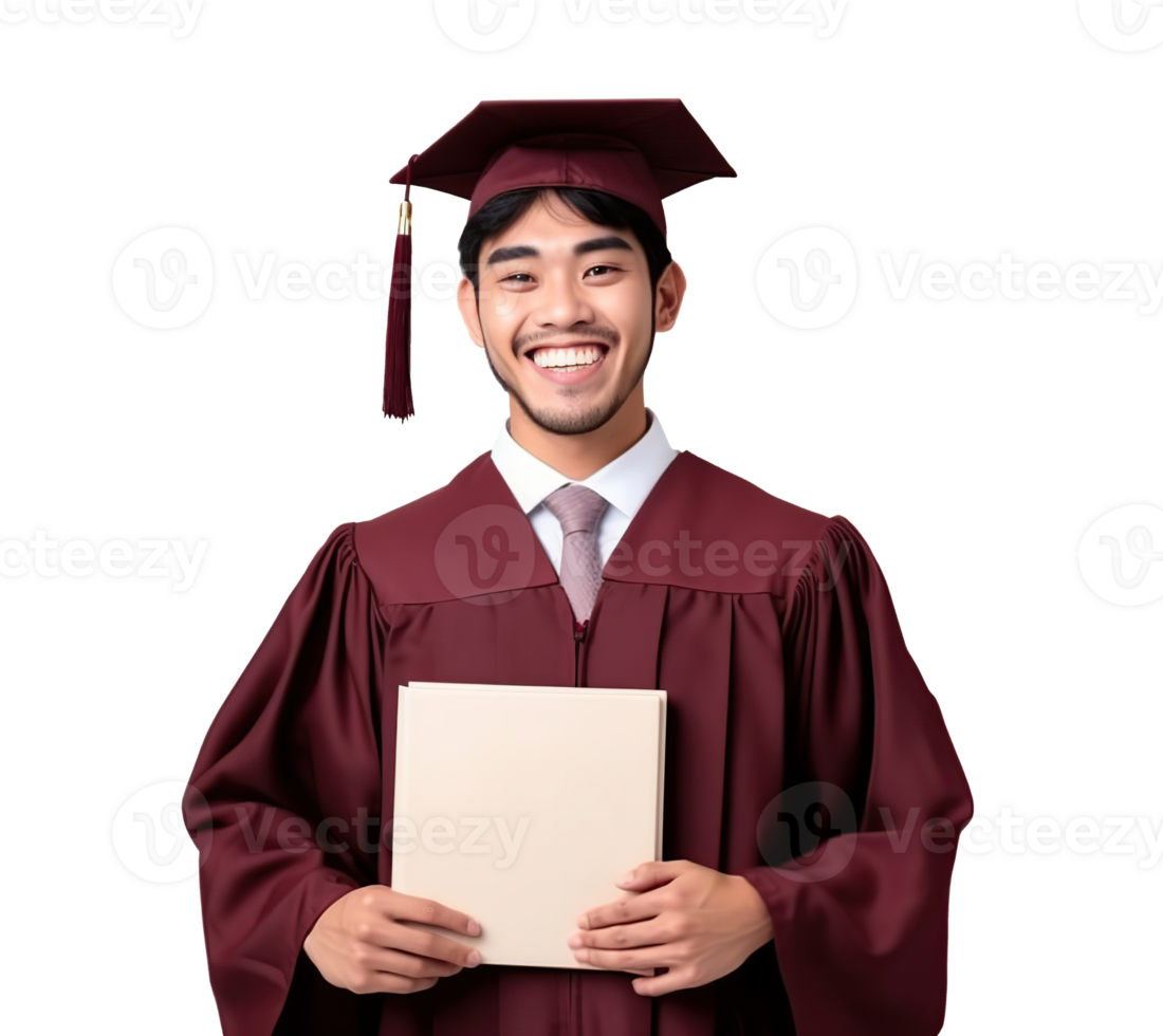 Asian university graduate isolated on white or transparent background cutout. Generative AI png