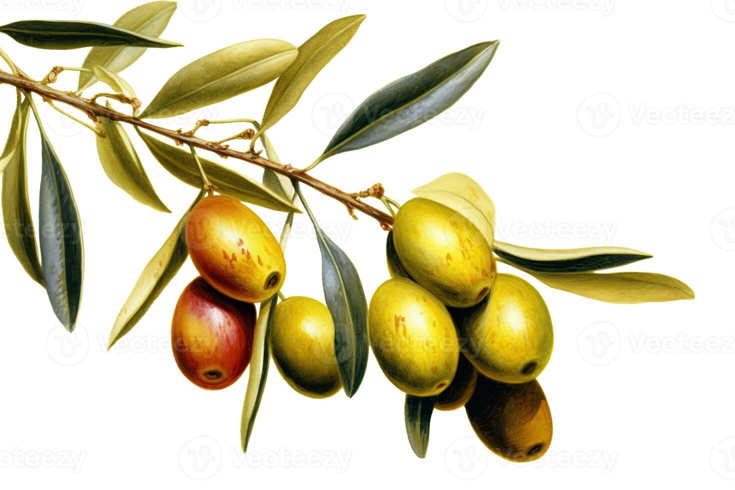 Olive branch isolated on white or transparent background cutout. Generative AI photo