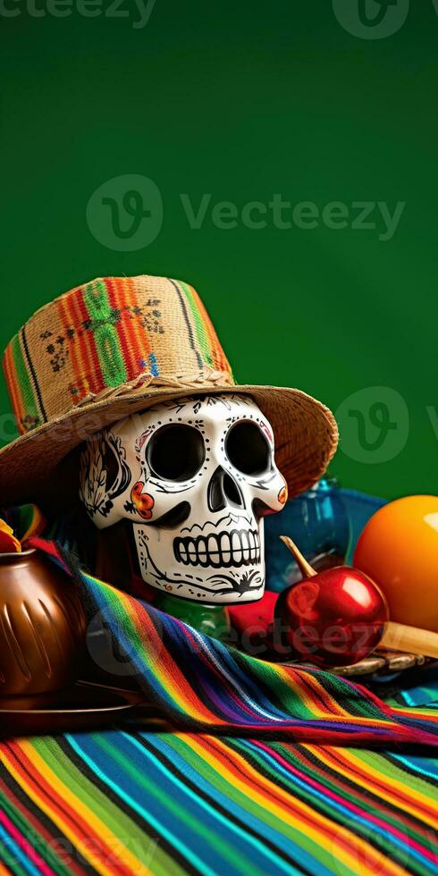 Decorated skull for Day of the Dead. Generative AI photo
