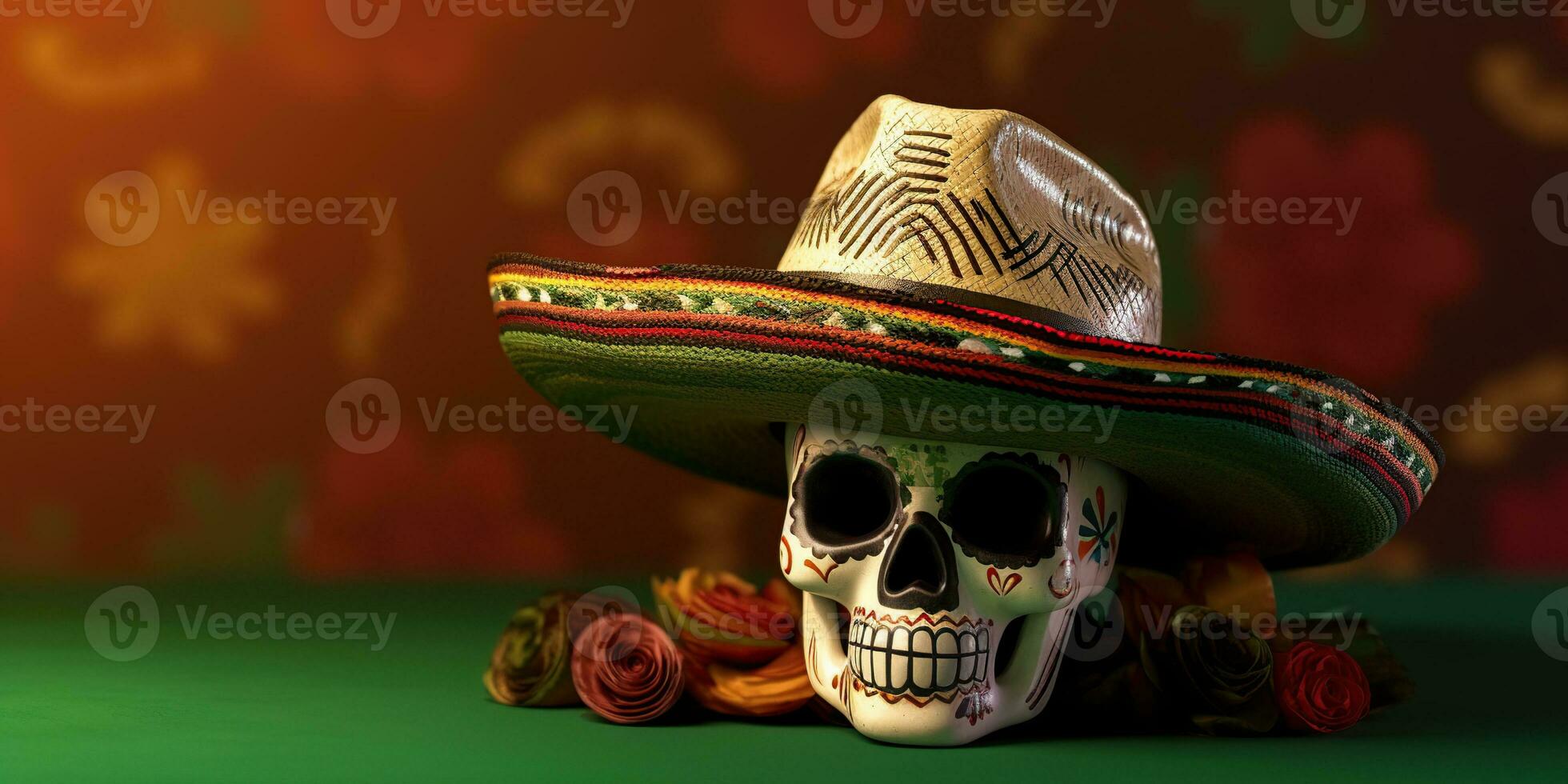 Mexican Decorated skull for Day of the Dead. Generative AI photo