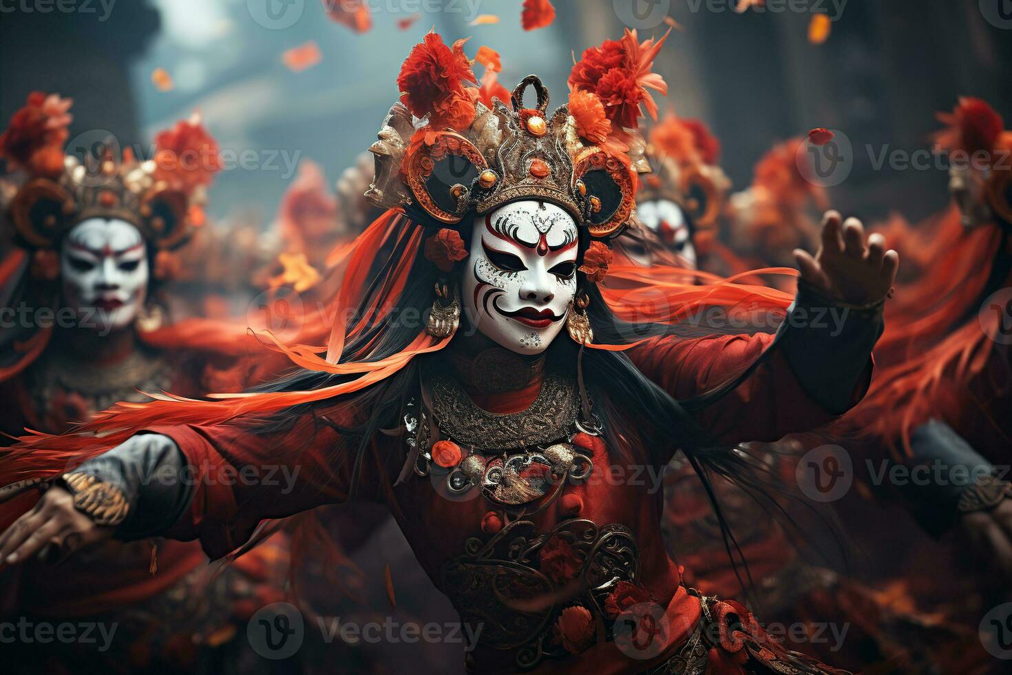 Art culture asian dancing with mask. Generative AI photo