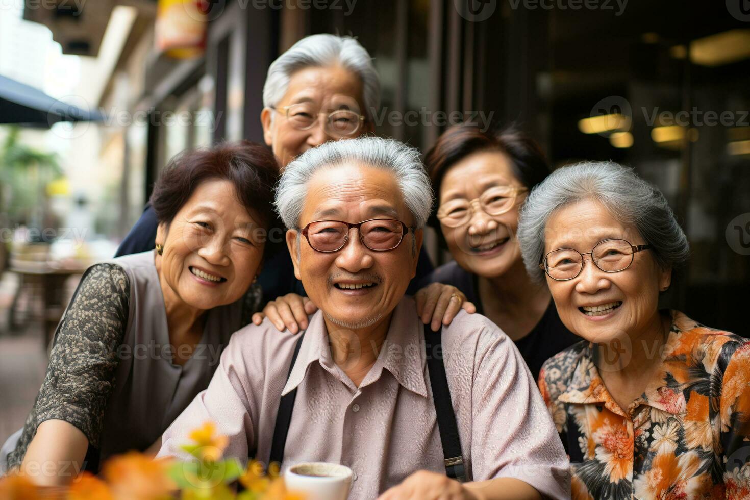 grupo de sonriente asiático mayor gente. generativo ai foto