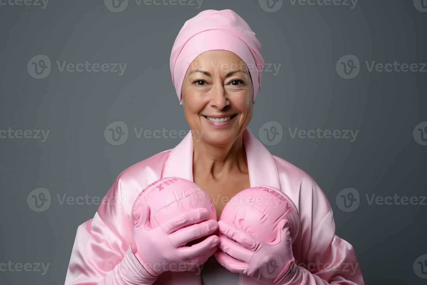 Adult woman ready to fight against breast cancer. Generative AI photo