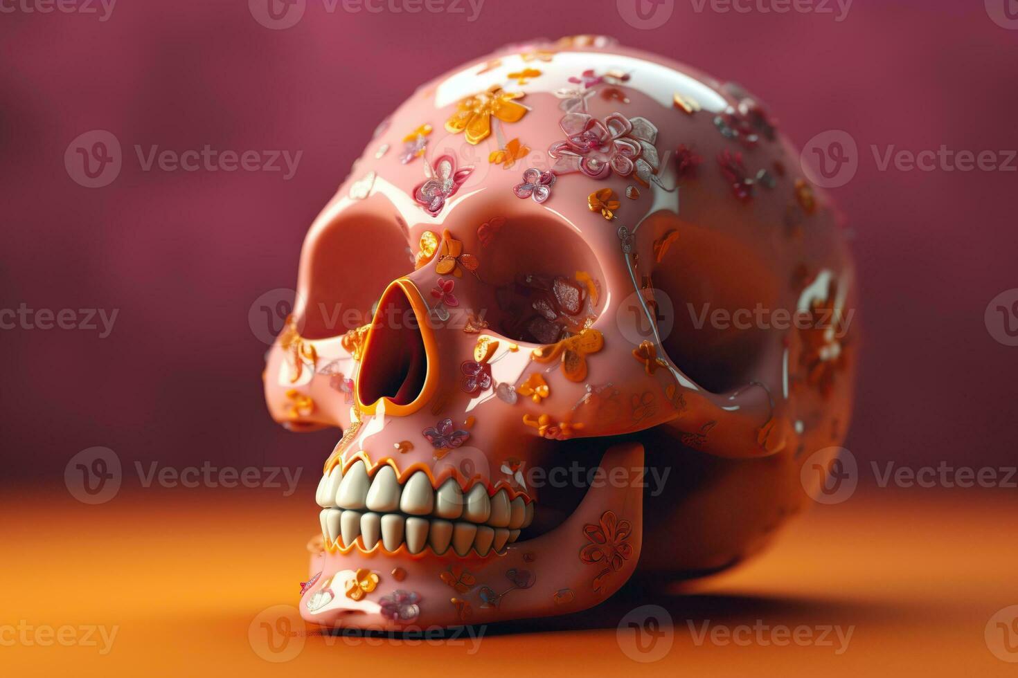 traditional calavera sugar skull decorated with flowers the day of the dead. Generative AI photo