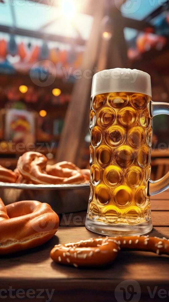 Oktoberfest filled with freshly baked pretzel. Generative AI photo