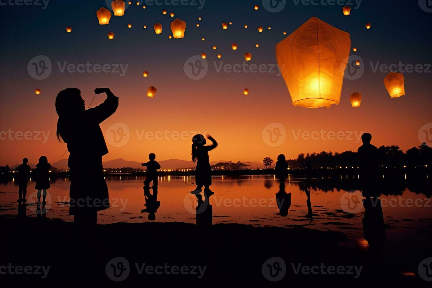 Autumn lantern festival at night. Generative AI photo