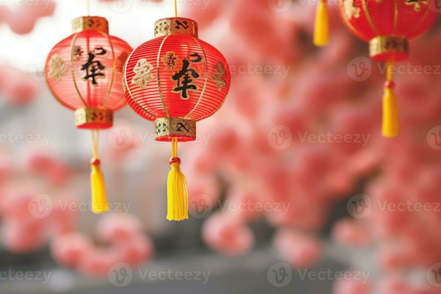 Asian lantern lunar New Year decoration. Generative AI photo