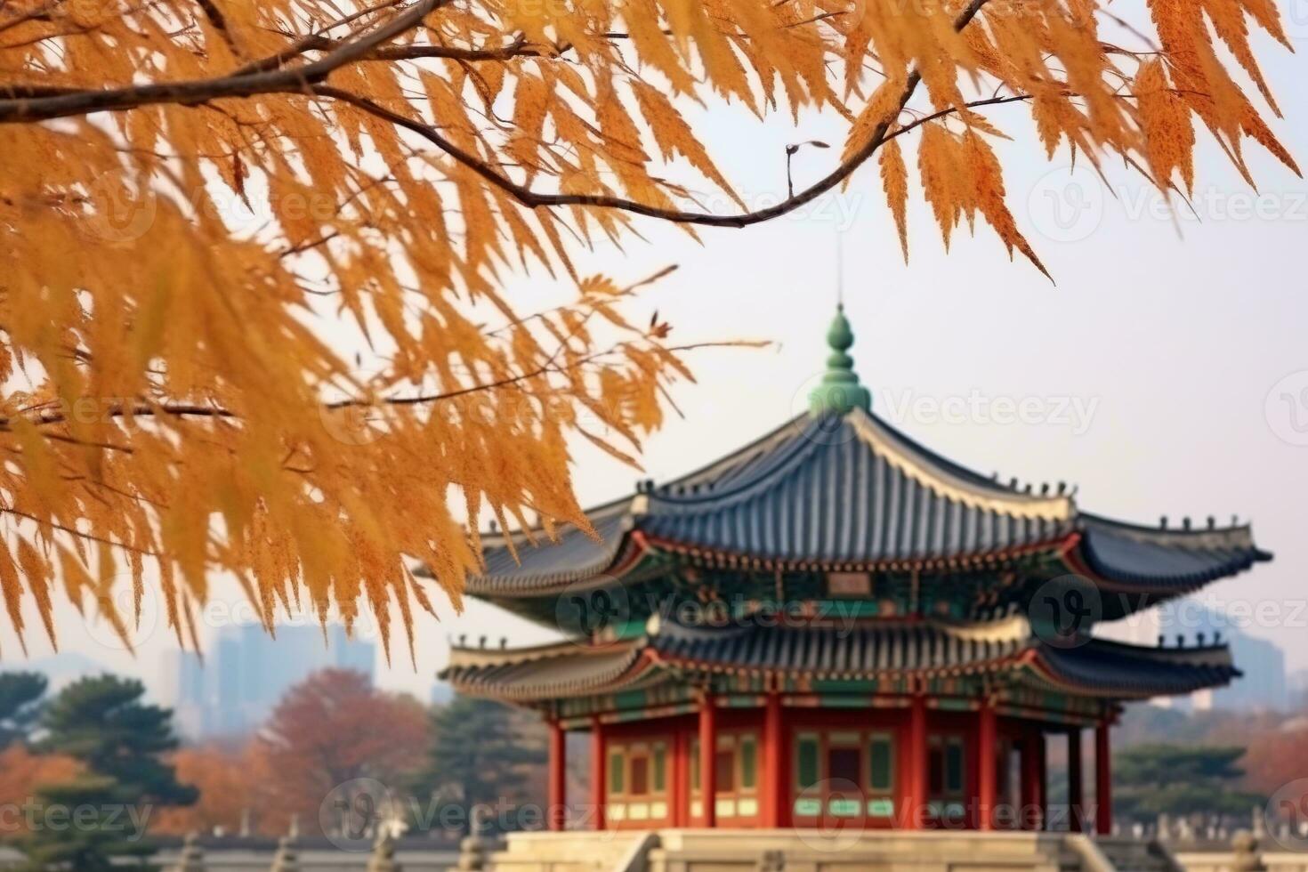 Gyeongbokgung temple in Korea. Generative AI photo