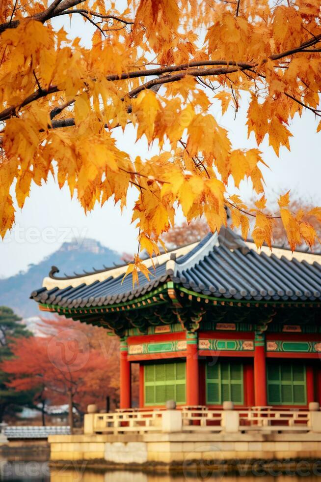 Gyeongbokgung temple in Korea. Generative AI photo