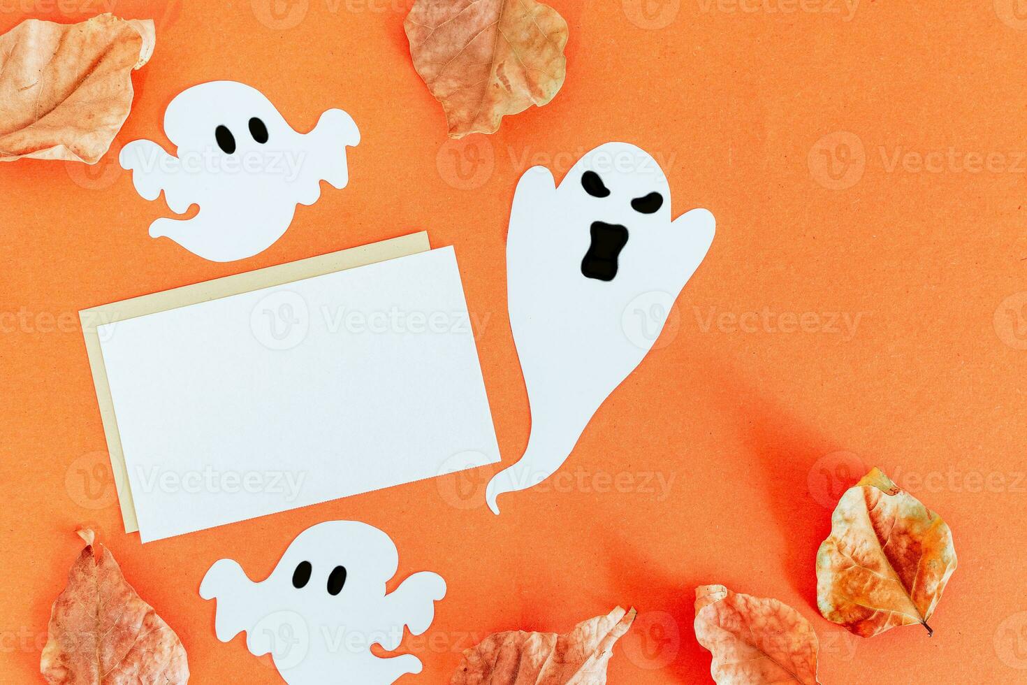 Happy halloween card in flat lay style. photo