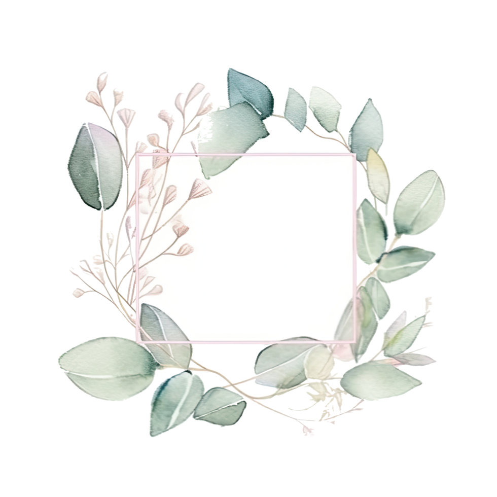 Watercolor eucalyptus leaves frame isolated png