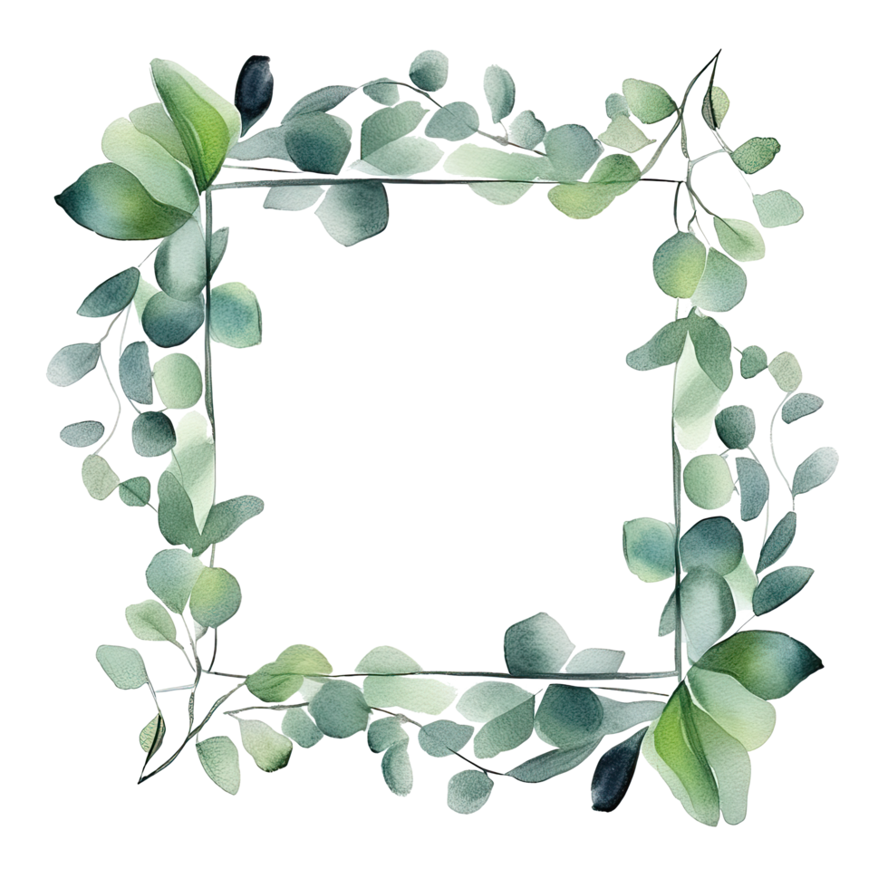 Watercolor eucalyptus leaves frame isolated png