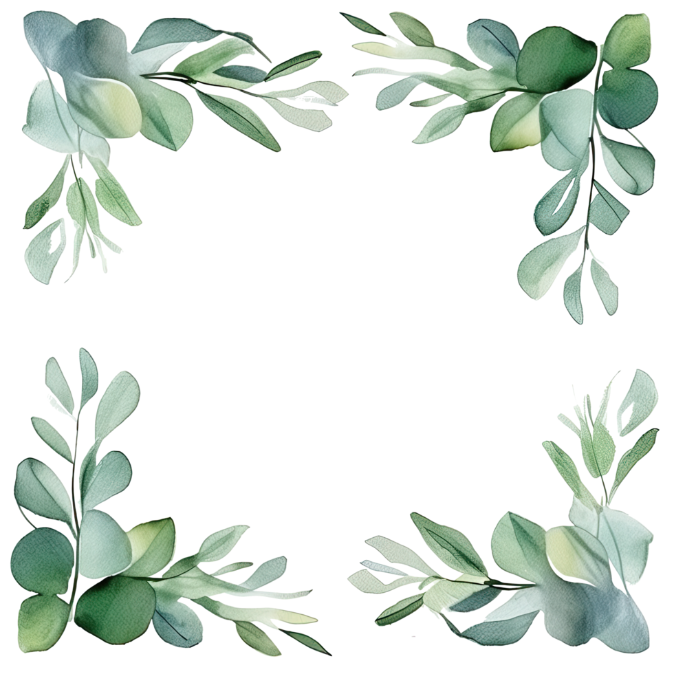 Watercolor eucalyptus leaves frame isolated png