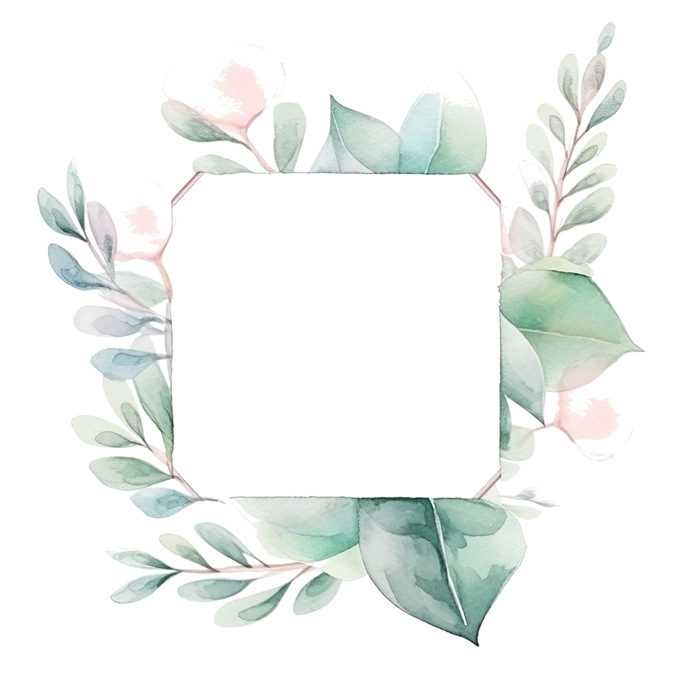 Watercolor eucalyptus leaves frame isolated png