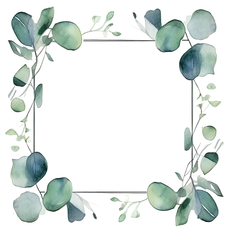 Watercolor eucalyptus leaves frame isolated png