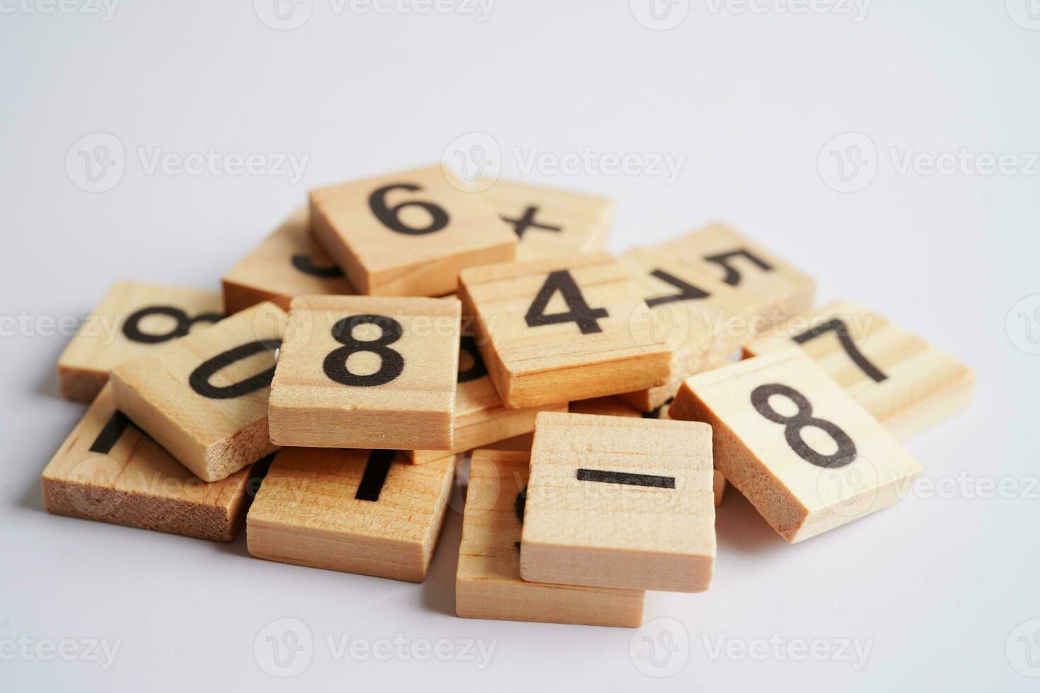 Number wood block cubes for learning Mathematic, education math concept. photo