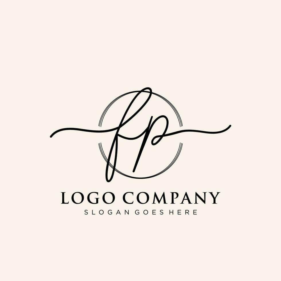 Initial FP feminine logo collections template. handwriting logo of initial signature, wedding, fashion, jewerly, boutique, floral and botanical with creative template for any company or business. vector