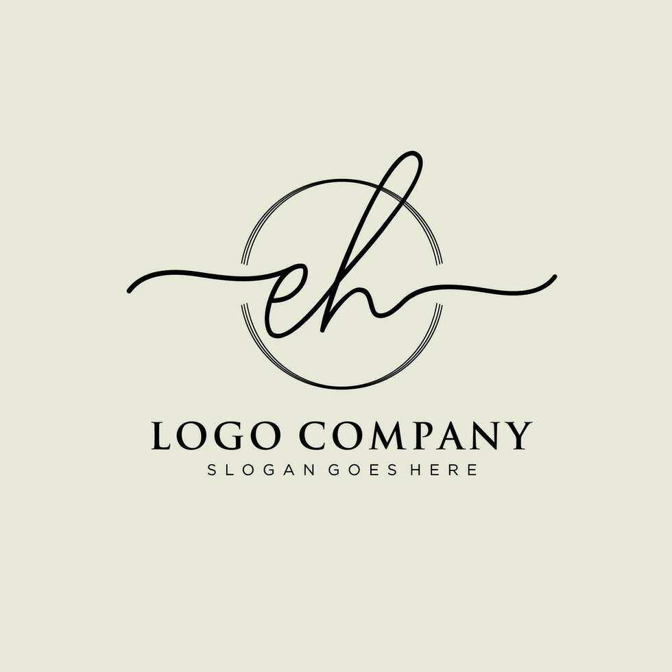 Initial EH feminine logo collections template. handwriting logo of initial signature, wedding, fashion, jewerly, boutique, floral and botanical with creative template for any company or business. vector