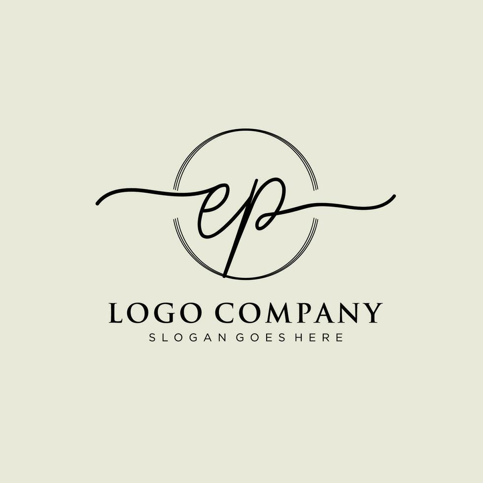 Initial EP feminine logo collections template. handwriting logo of initial signature, wedding, fashion, jewerly, boutique, floral and botanical with creative template for any company or business. vector