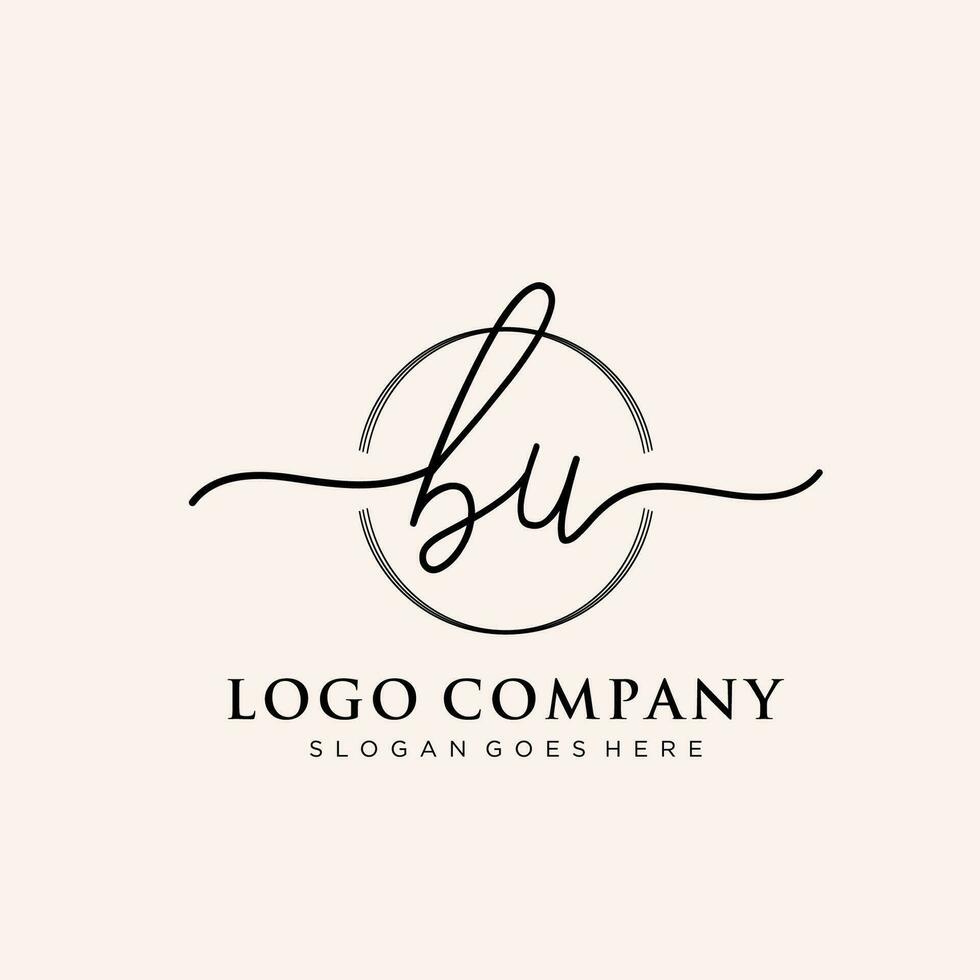 Initial BU feminine logo collections template. handwriting logo of initial signature, wedding, fashion, jewerly, boutique, floral and botanical with creative template for any company or business. vector