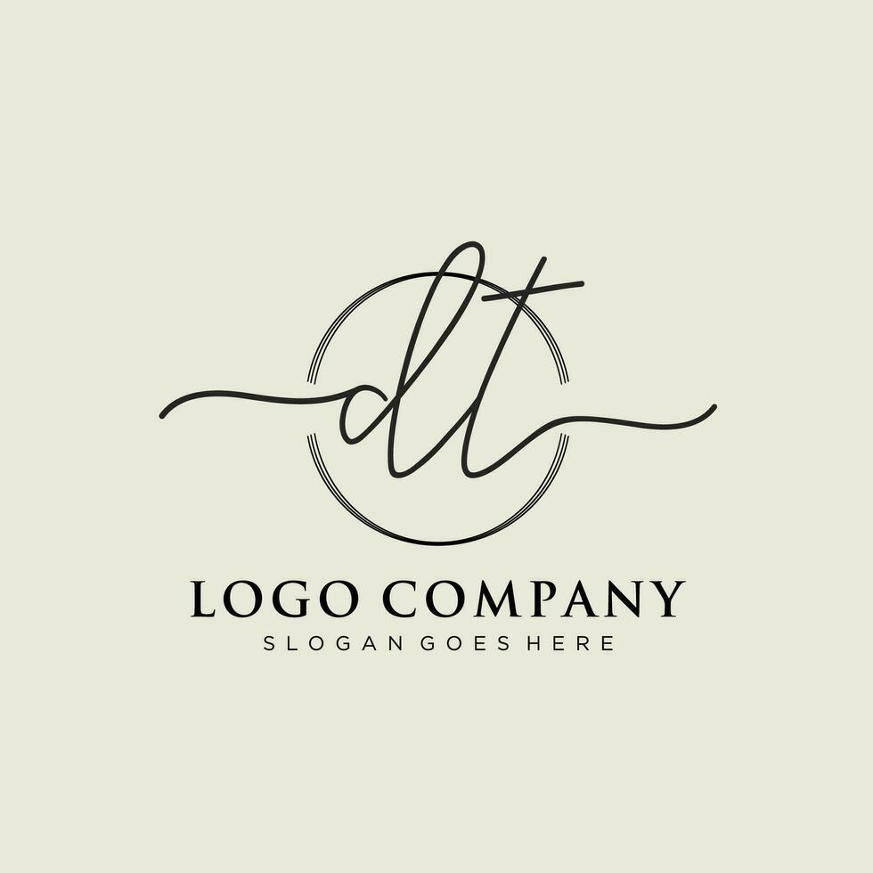 Initial DT feminine logo collections template. handwriting logo of initial signature, wedding, fashion, jewerly, boutique, floral and botanical with creative template for any company or business. vector