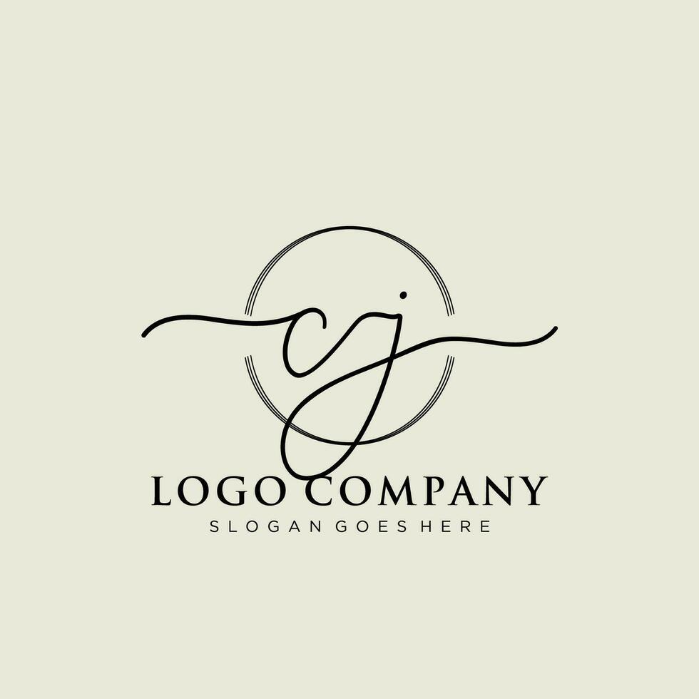 Initial CJ feminine logo collections template. handwriting logo of initial signature, wedding, fashion, jewerly, boutique, floral and botanical with creative template for any company or business. vector