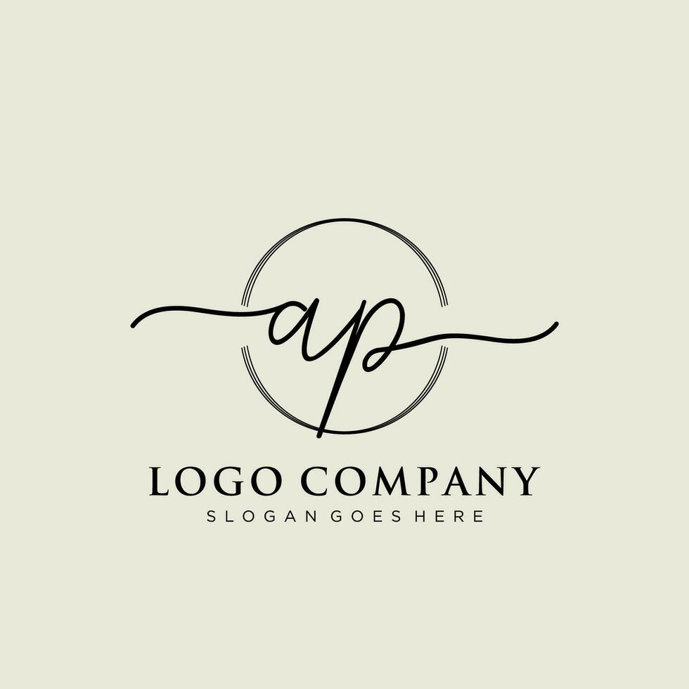 Initial AP feminine logo collections template. handwriting logo of initial signature, wedding, fashion, jewerly, boutique, floral and botanical with creative template for any company or business. vector