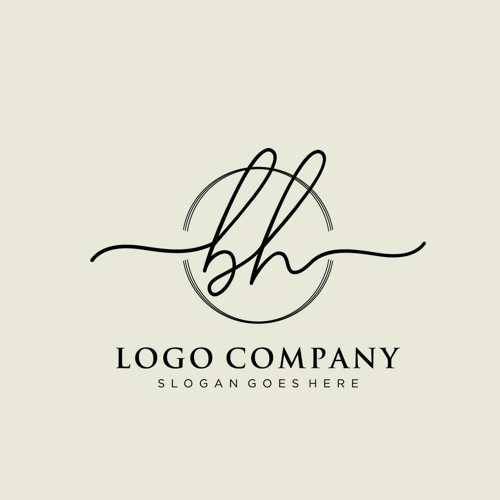 Initial BH feminine logo collections template. handwriting logo of initial signature, wedding, fashion, jewerly, boutique, floral and botanical with creative template for any company or business. vector