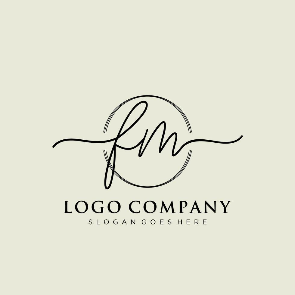 Initial FM feminine logo collections template. handwriting logo of initial signature, wedding, fashion, jewerly, boutique, floral and botanical with creative template for any company or business. vector