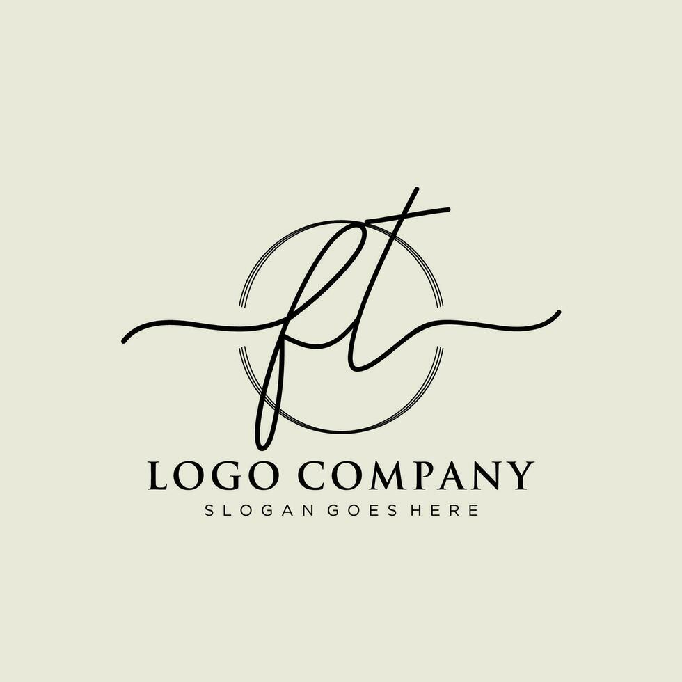 Initial FT feminine logo collections template. handwriting logo of initial signature, wedding, fashion, jewerly, boutique, floral and botanical with creative template for any company or business. vector