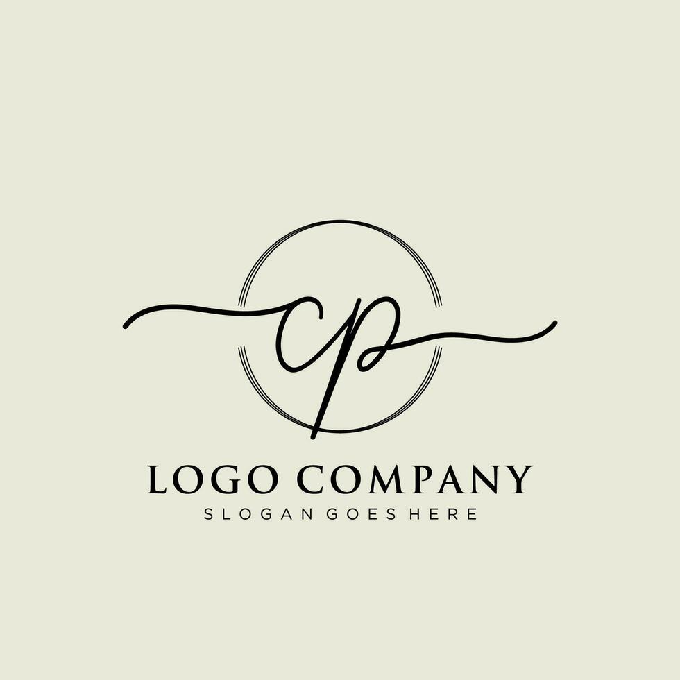 Initial CP feminine logo collections template. handwriting logo of initial signature, wedding, fashion, jewerly, boutique, floral and botanical with creative template for any company or business. vector