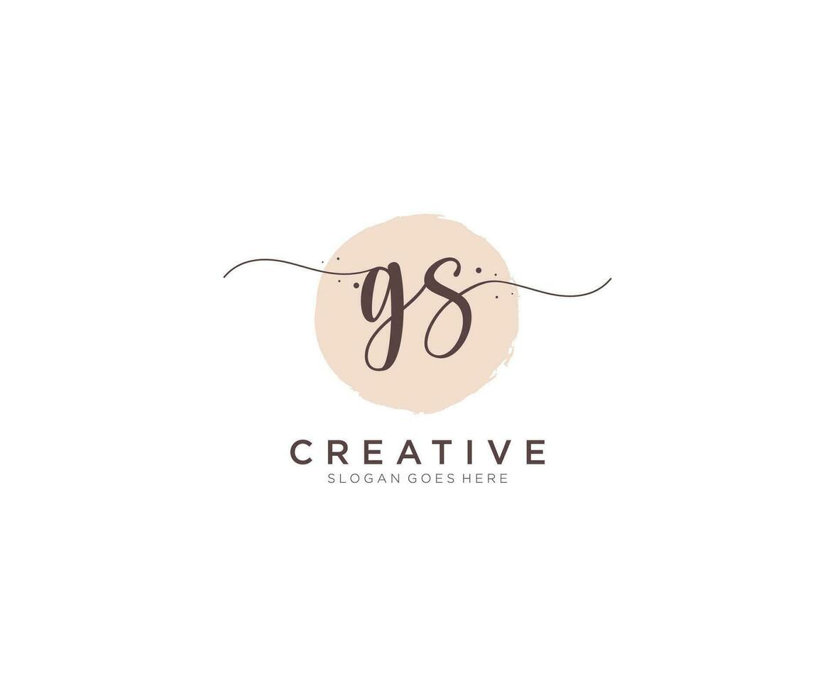 initial GS Feminine logo beauty monogram and elegant logo design, handwriting logo of initial signature, wedding, fashion, floral and botanical with creative template. vector