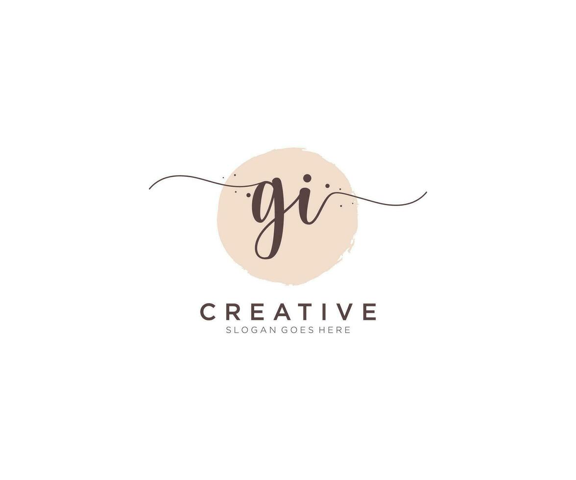 initial GI Feminine logo beauty monogram and elegant logo design, handwriting logo of initial signature, wedding, fashion, floral and botanical with creative template. vector