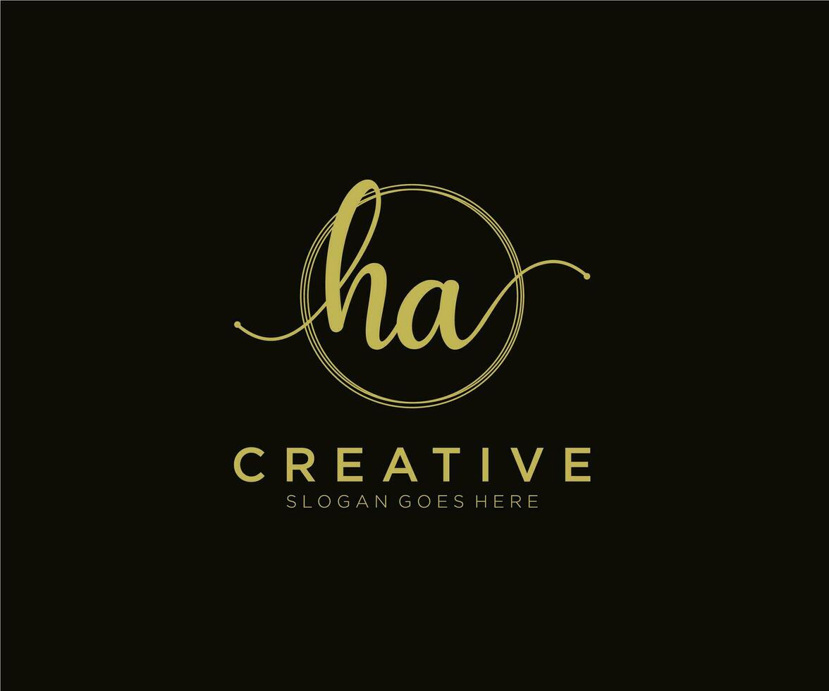 initial HA Feminine logo beauty monogram and elegant logo design, handwriting logo of initial signature, wedding, fashion, floral and botanical with creative template. vector