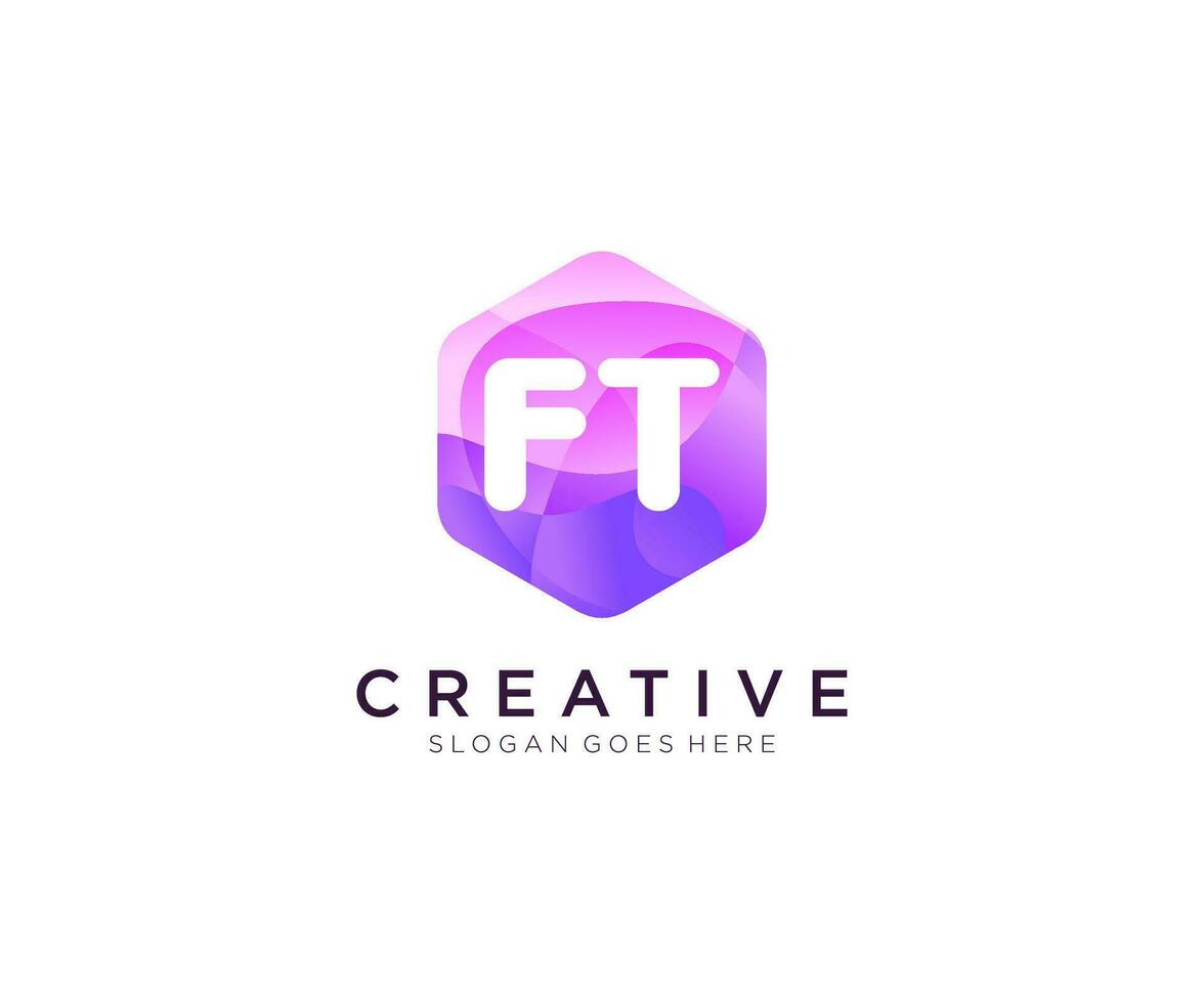 FT initial logo With Colorful Hexagon Modern Business Alphabet Logo template vector. vector