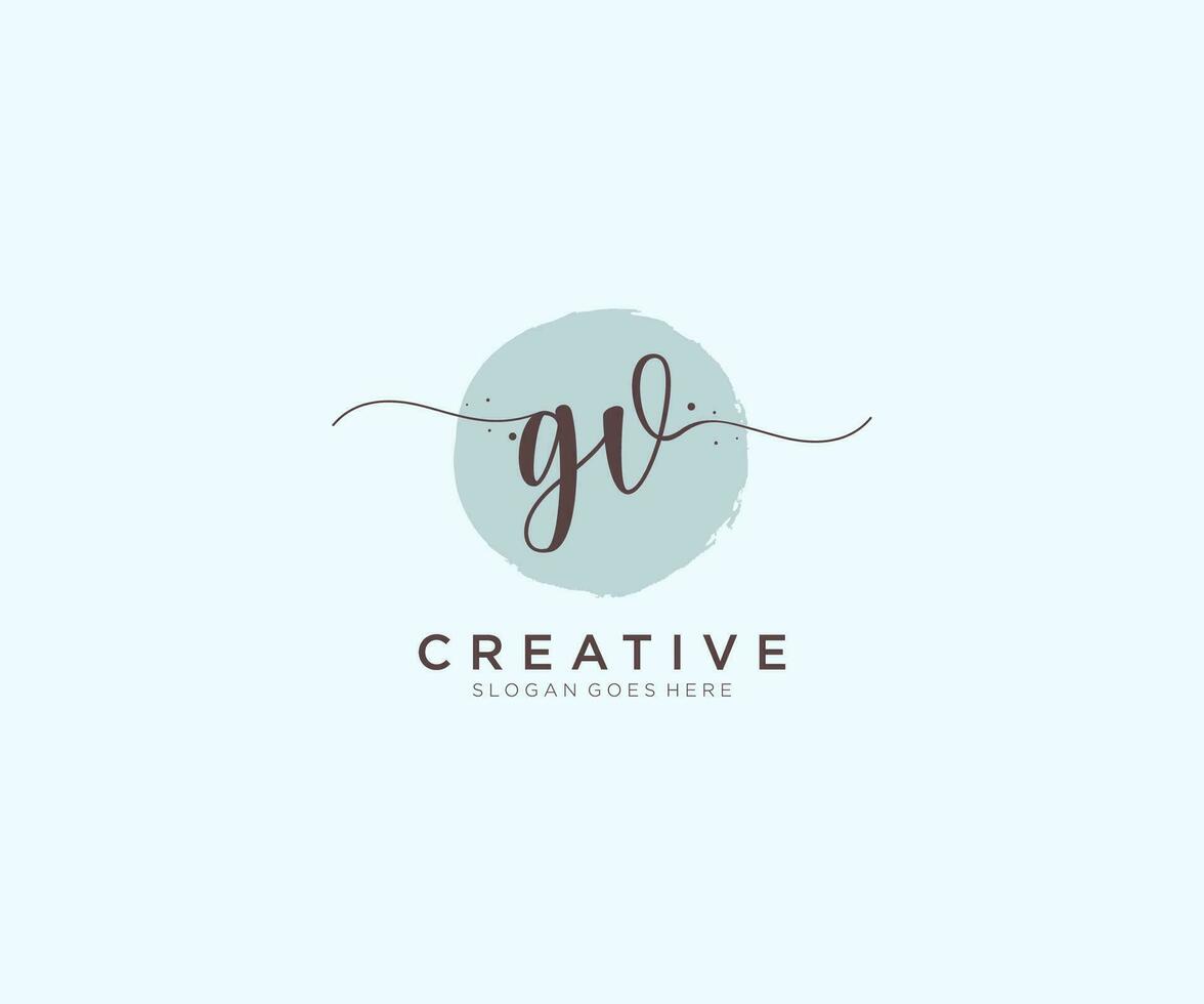 initial GV Feminine logo beauty monogram and elegant logo design, handwriting logo of initial signature, wedding, fashion, floral and botanical with creative template. vector