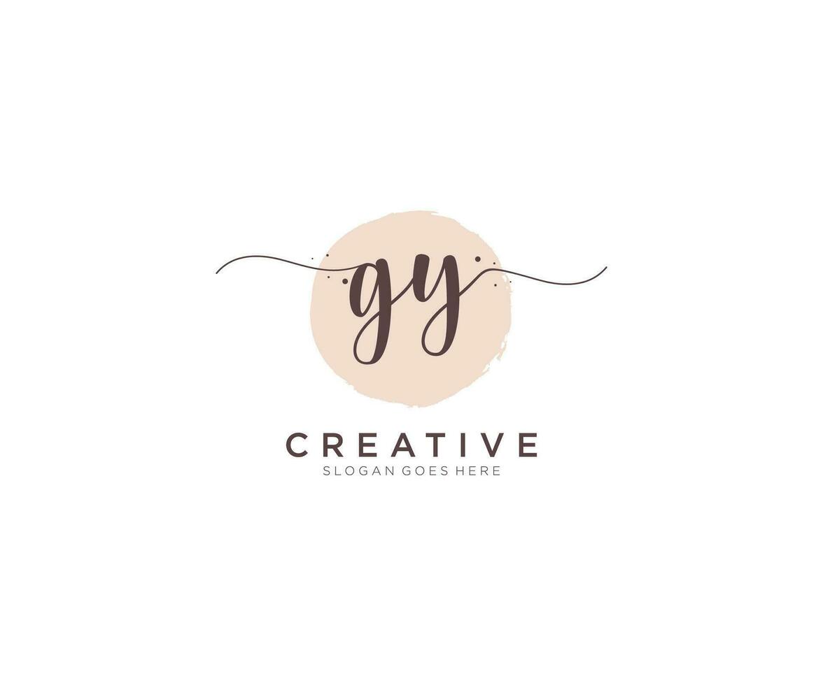 initial GY Feminine logo beauty monogram and elegant logo design, handwriting logo of initial signature, wedding, fashion, floral and botanical with creative template. vector