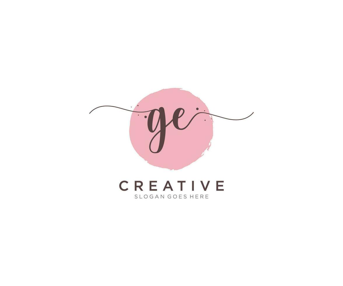 initial GE Feminine logo beauty monogram and elegant logo design, handwriting logo of initial signature, wedding, fashion, floral and botanical with creative template. vector