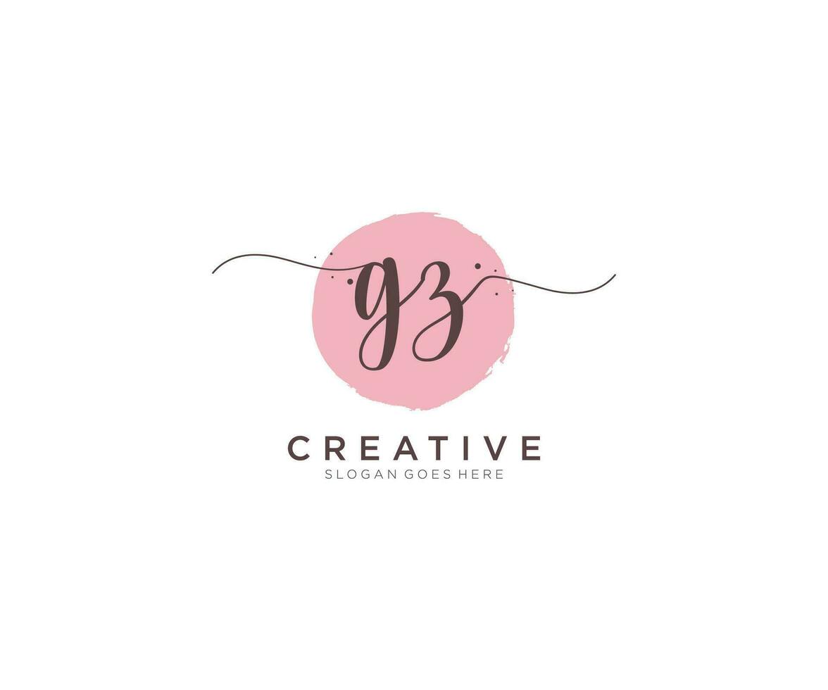 initial GZ Feminine logo beauty monogram and elegant logo design, handwriting logo of initial signature, wedding, fashion, floral and botanical with creative template. vector