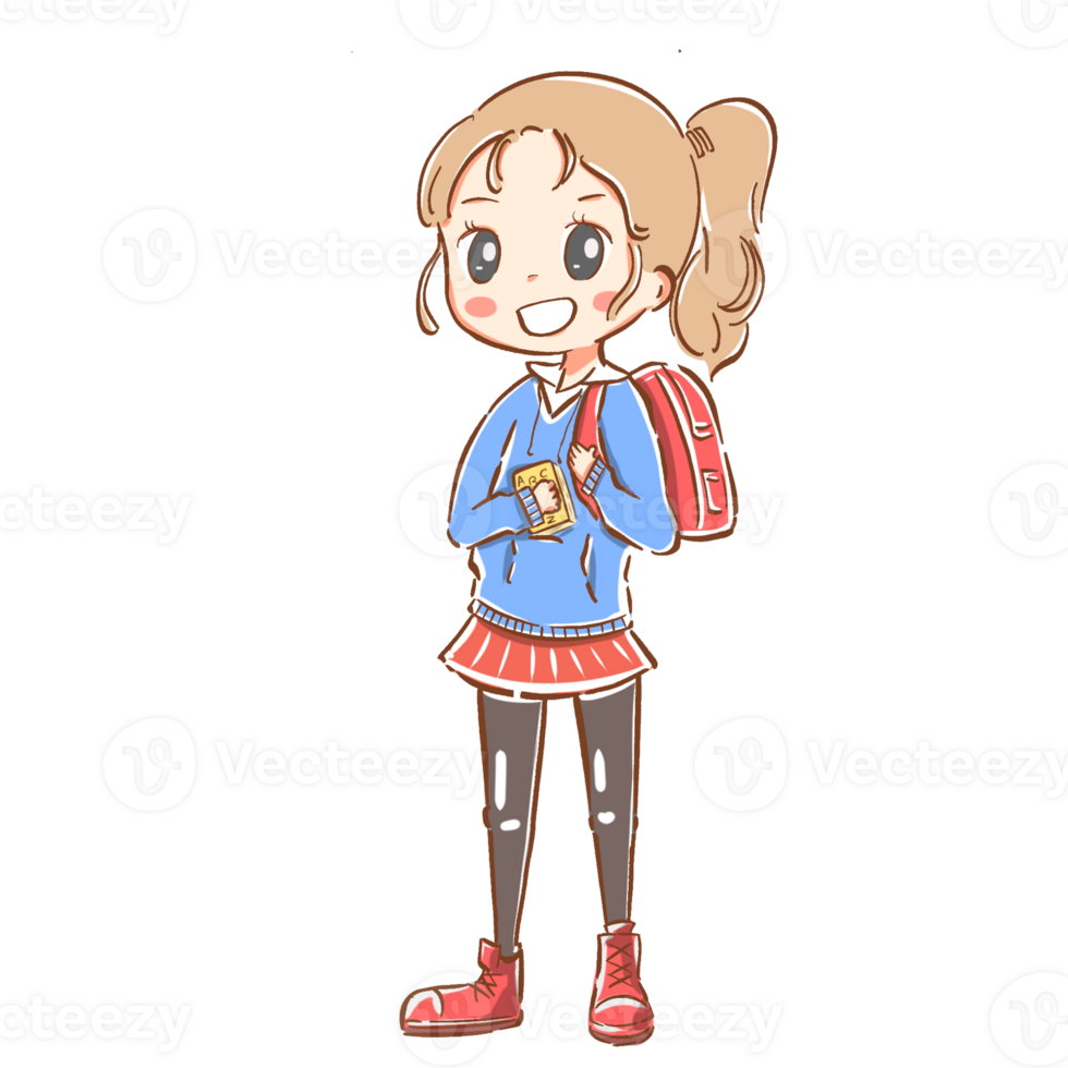 Cute students in school uniforms are jumping happily. flat design style illustration png