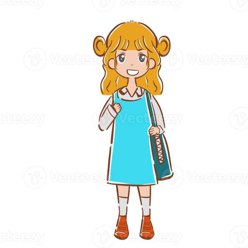 Cute students in school uniforms are jumping happily. flat design style illustration png