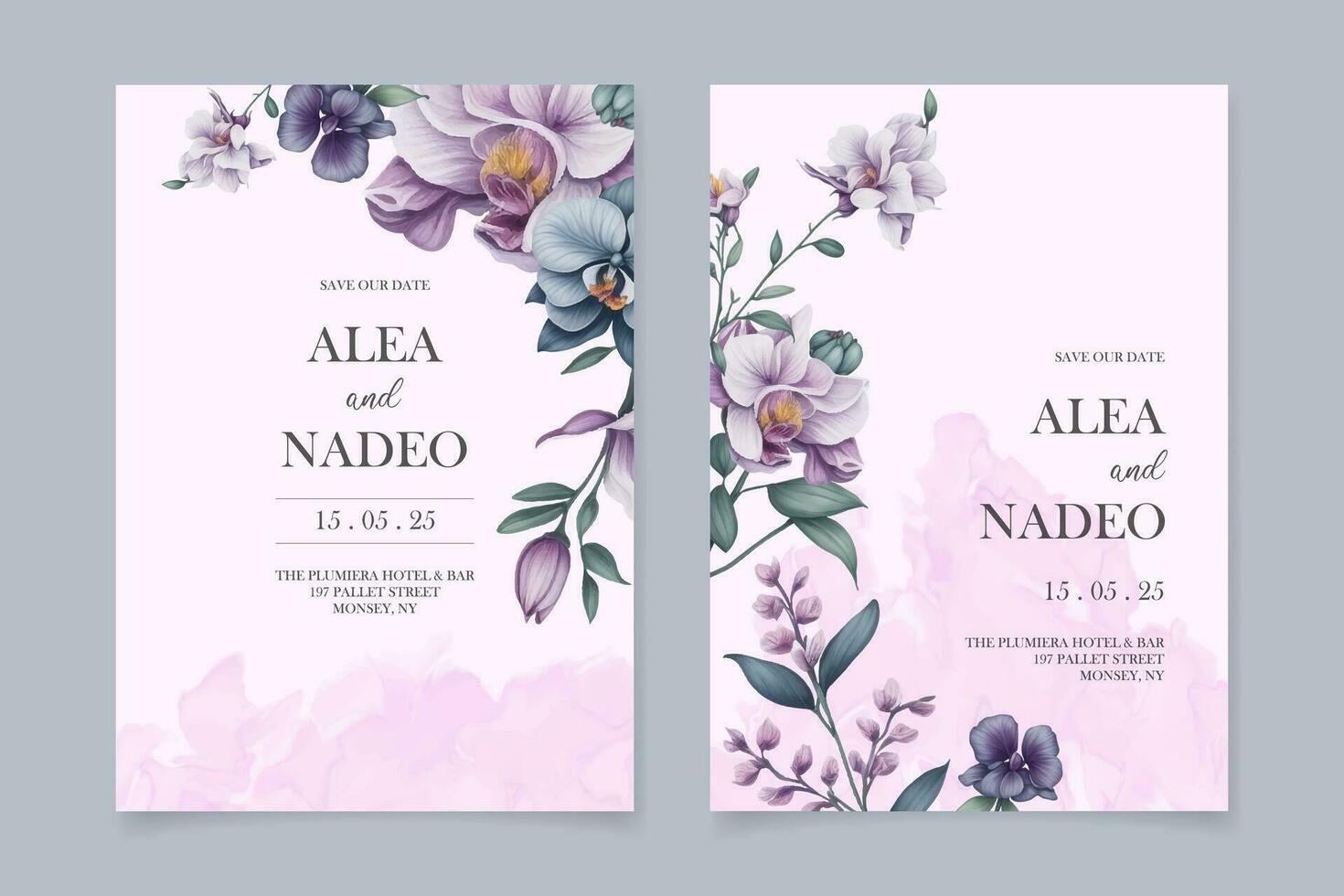 floreciente acuarela orquídea flor para Boda invitación tarjeta conjunto vector