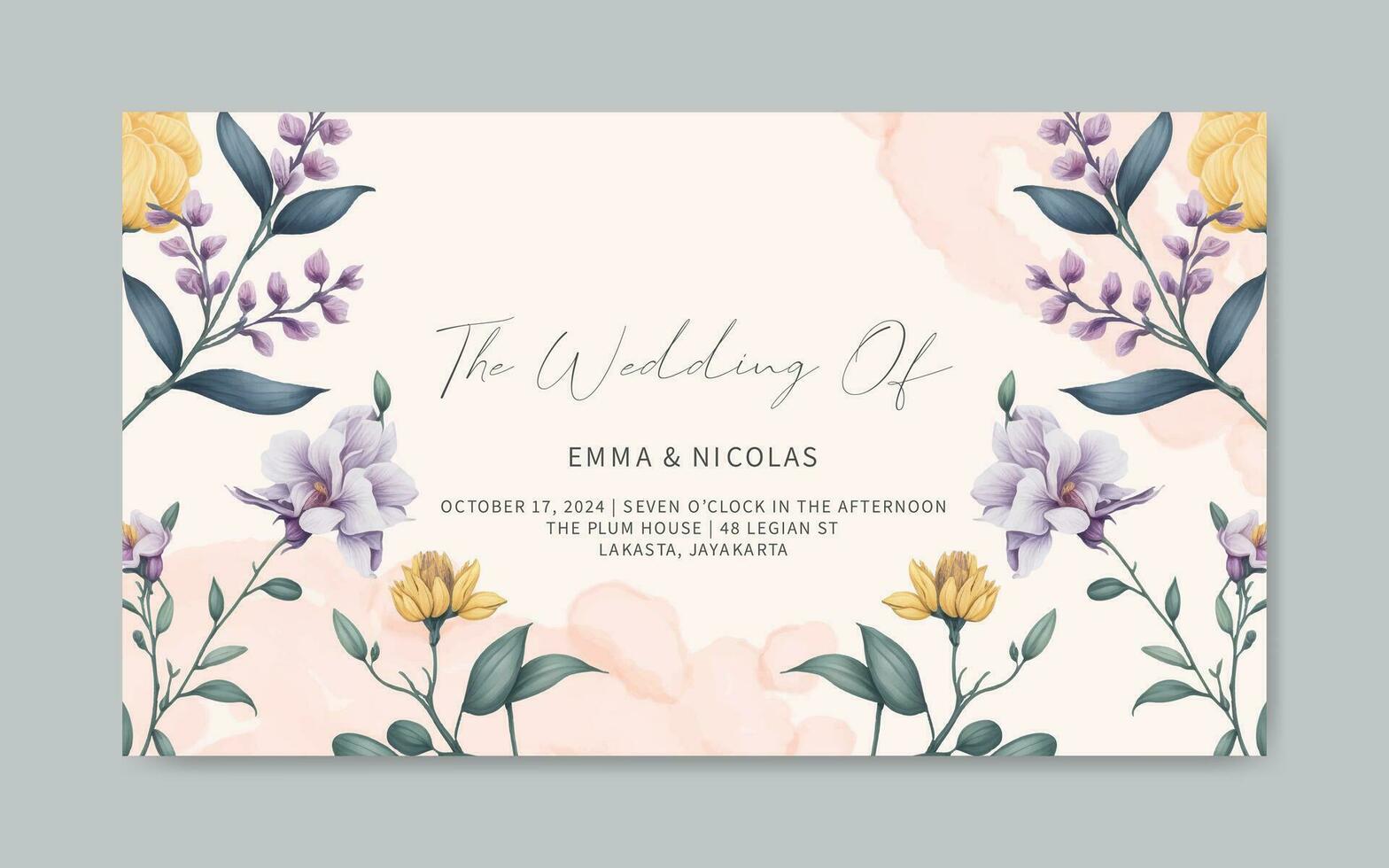 Romantic watercolor flowers for wedding invitation template vector