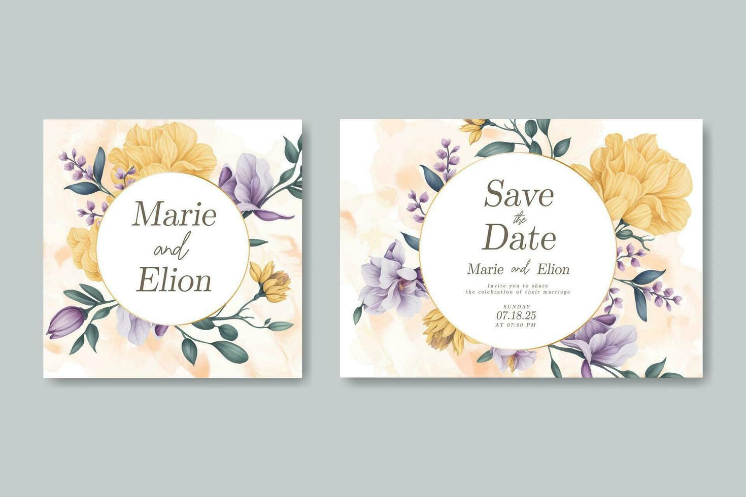 Elegant watercolor flowers for wedding invitation template bundle vector