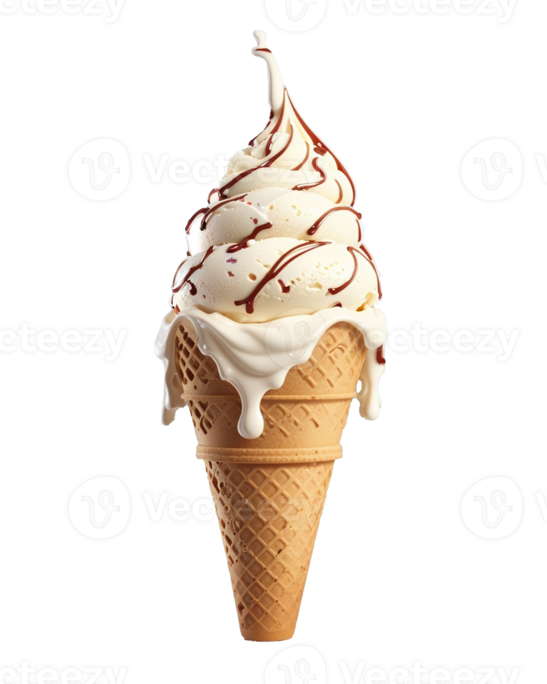 delicious vanila chocolate ice cream with cone png