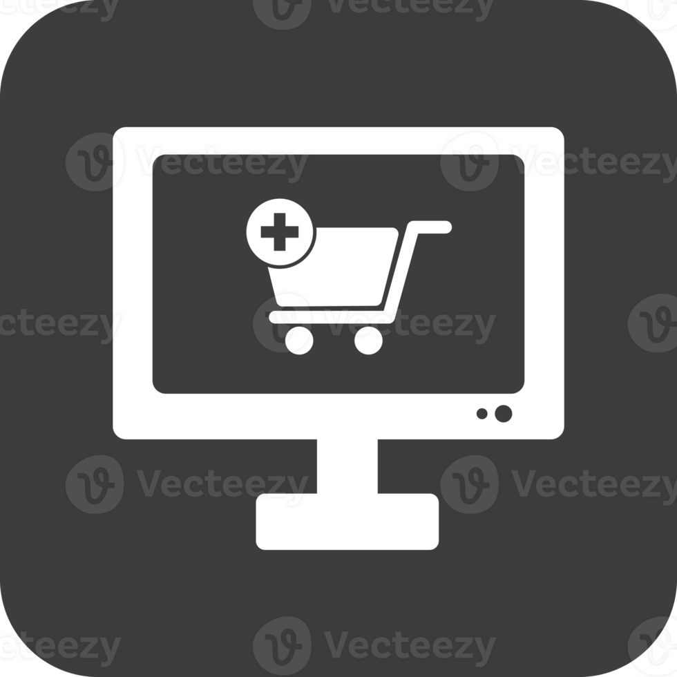 shopping online on computer icon in black square. png