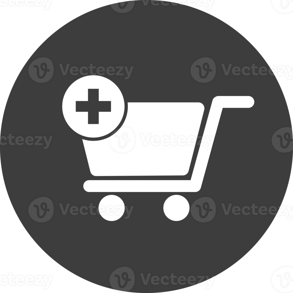 shopping cart add on order icon in black circle. png