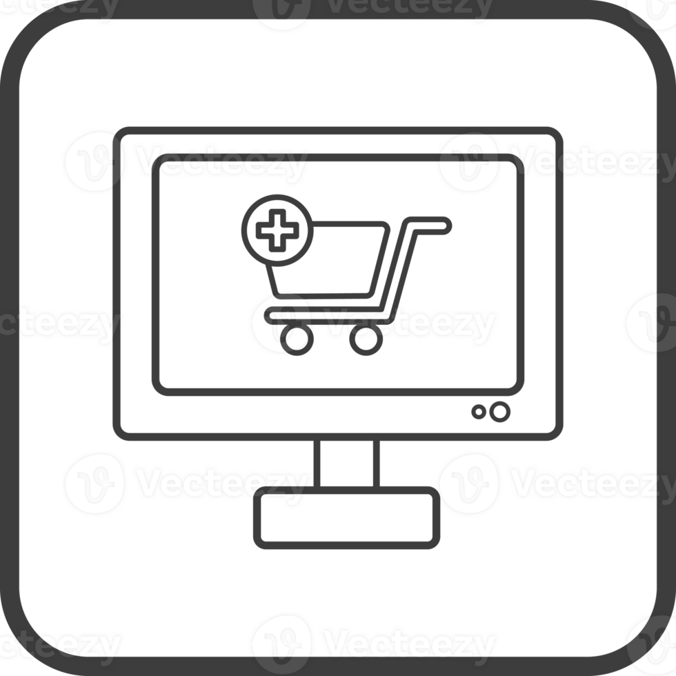 boodschappen doen online Aan computer icoon in dun lijn zwart plein kozijnen. png