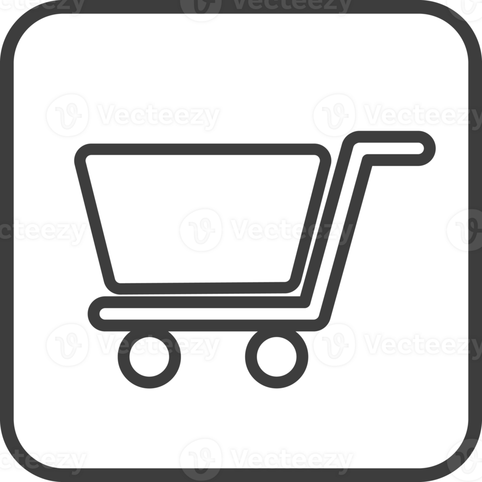 shopping cart icon in thin line black square frames. png